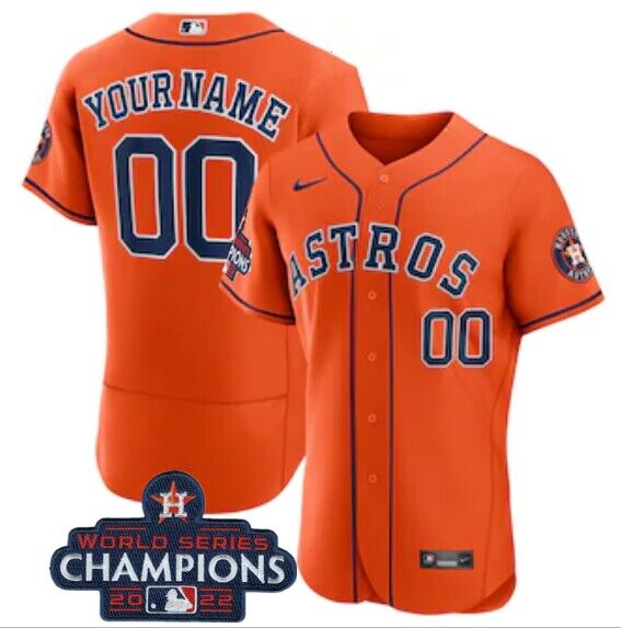 Men's Houston Astros Active Player Custom Orange 2022 World Series Champions Flex Base Stitched Baseball Jersey Men's Houston Astros Active Player Custom Orange 2022 World Series Champions Flex Base Stitched Baseball Jersey